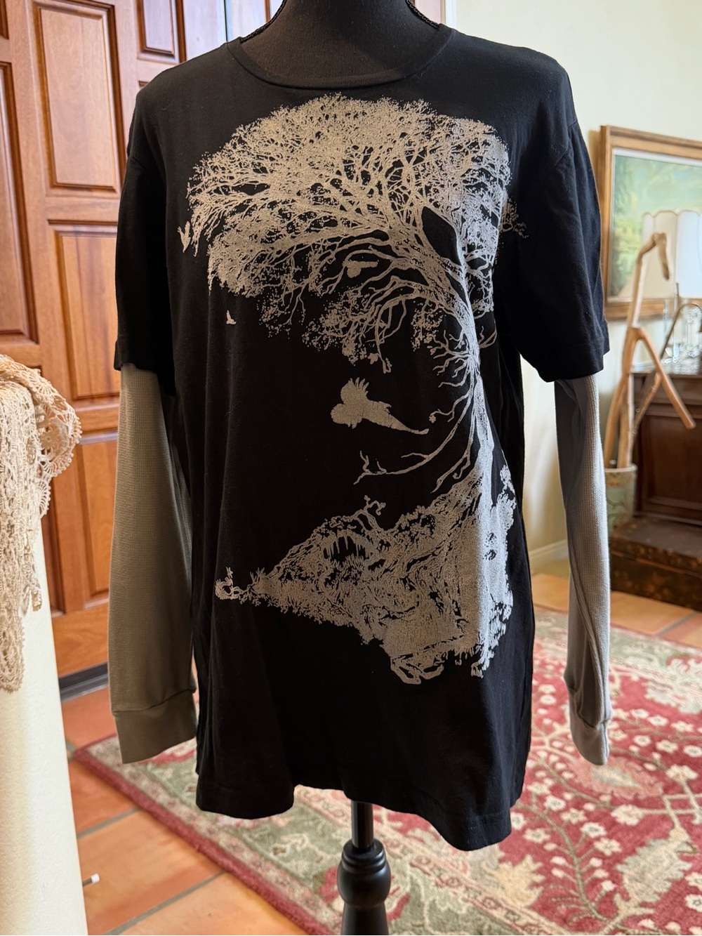 Toxic Hazard Women's Size XL Black T-Shirt Embellished Bird Y2K Layered